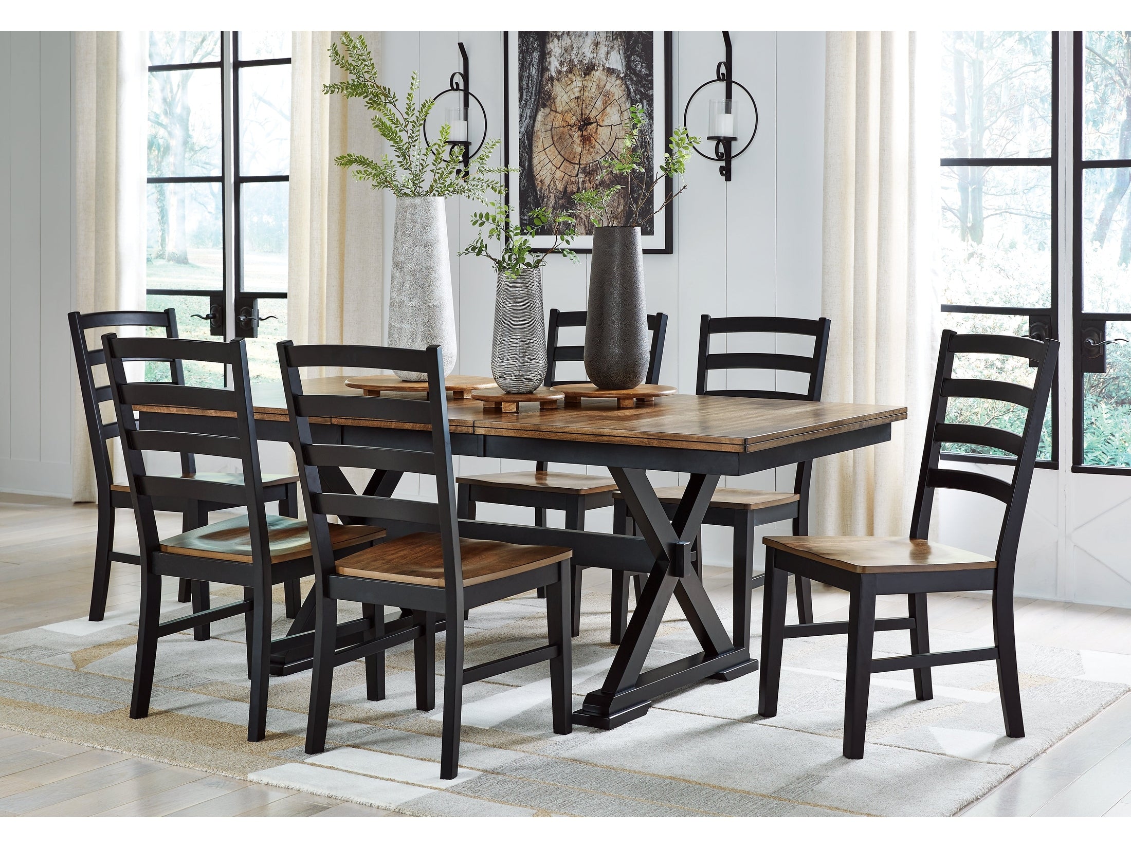 Wildenauer Brown/Black Extension Dining Table w/6 Chairs