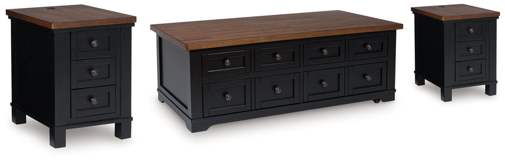 Wildenauer /Black Lift-top Coffee Table and 2 Chairside End Tables, Brown
