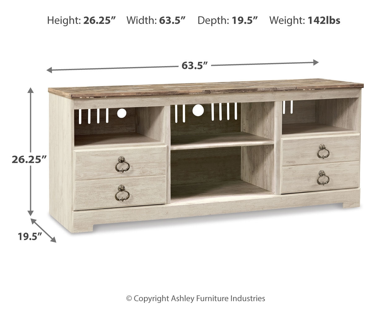Willowton Whitewash 3-Piece Entertainment Center