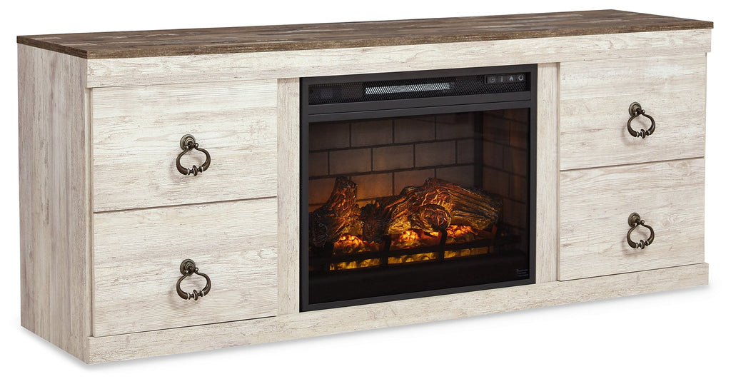 Willowton Whitewash 4-Piece Entertainment Center w/Electric Fireplace