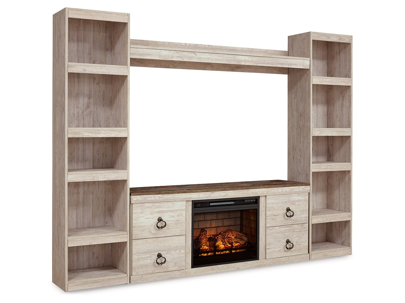 Willowton Whitewash 4-Piece Entertainment Center w/Electric Fireplace