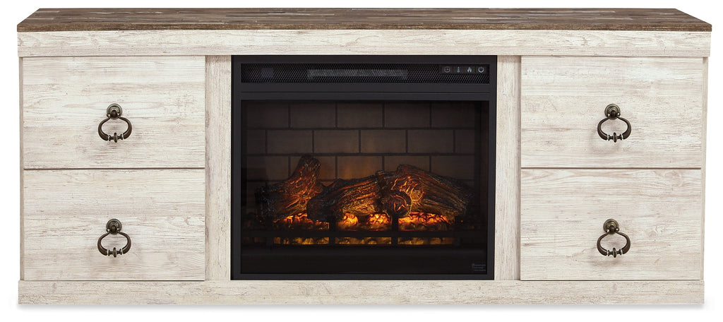 Willowton Whitewash 4-Piece Entertainment Center w/Electric Fireplace