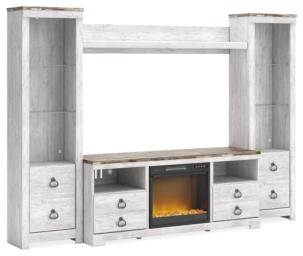 Willowton Whitewash 4 Pc Entertainment Center