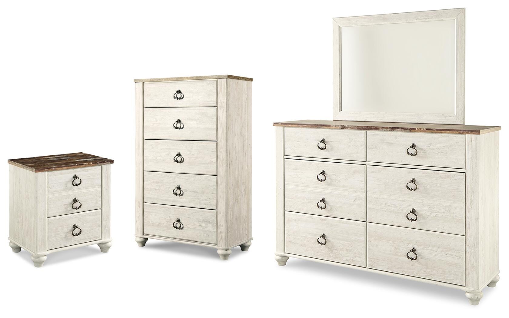 Willowton Whitewash Dresser, Mirror, Chest and Nightstand