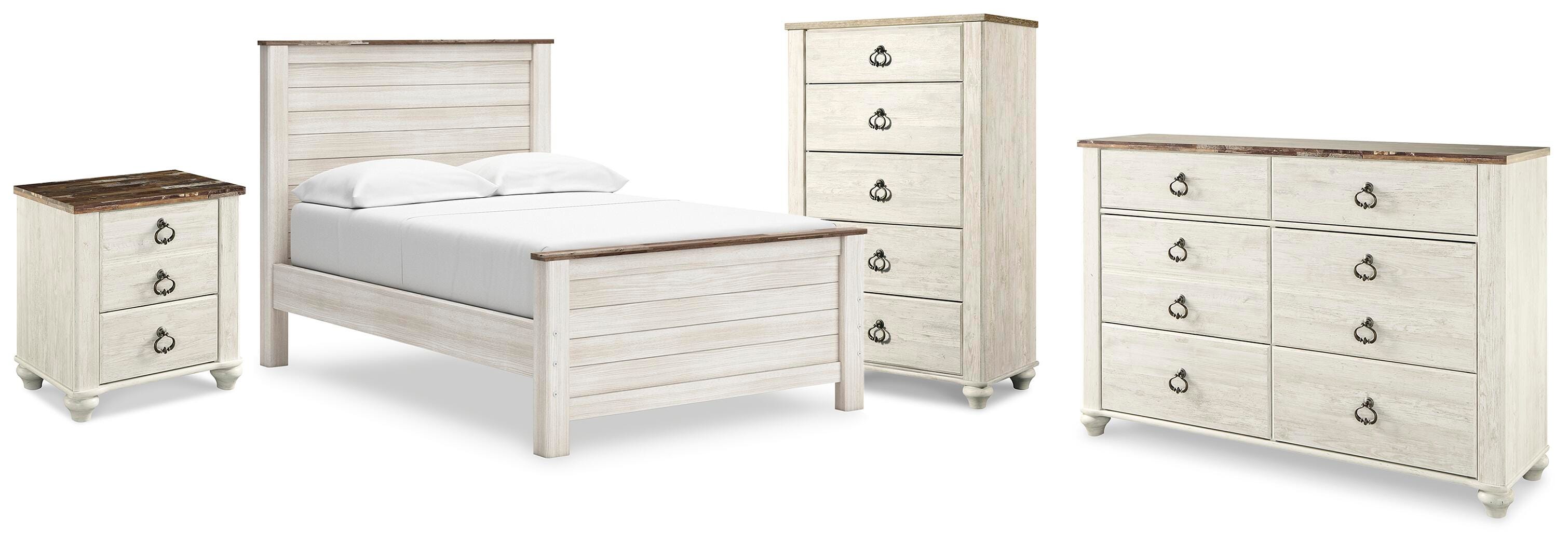 Willowton Whitewash Full Panel Bed, Dresser, Chest and Nightstand