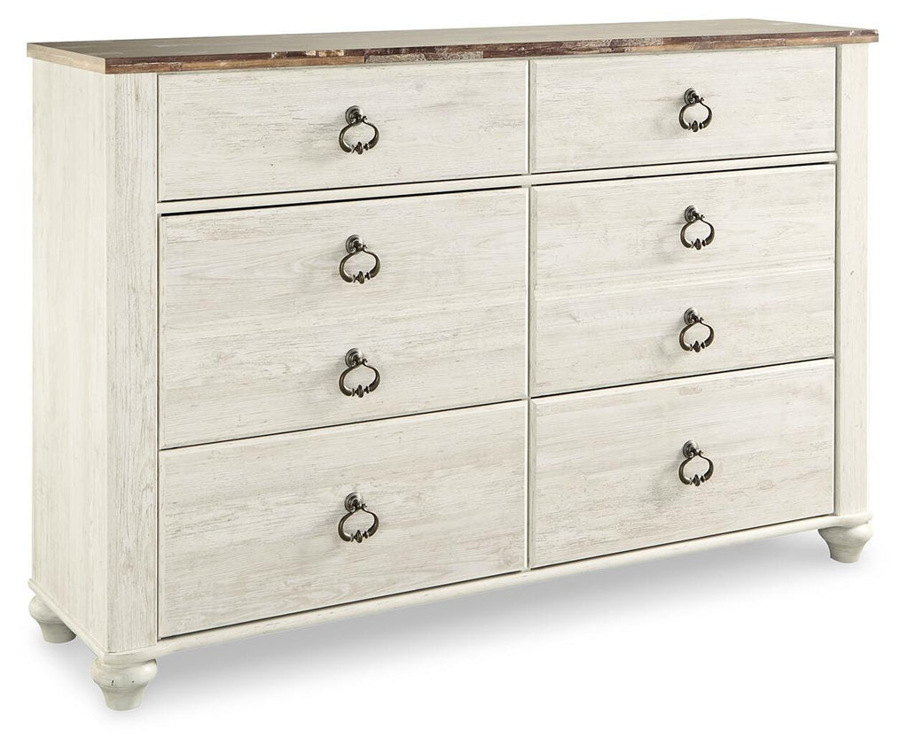 Willowton Whitewash Full Panel Bed, Dresser, Chest and Nightstand