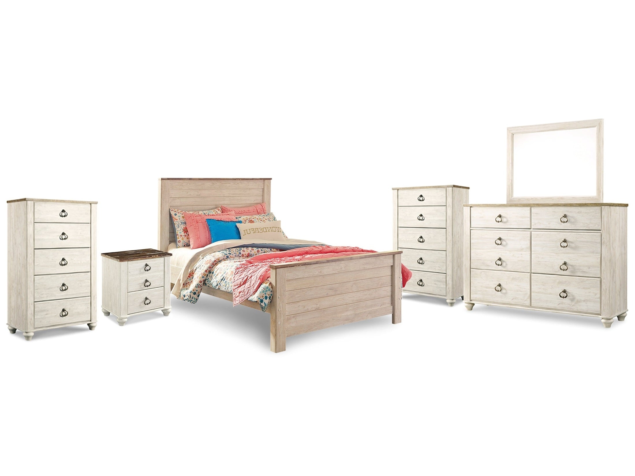 Willowton Whitewash Full Panel Bedroom Set