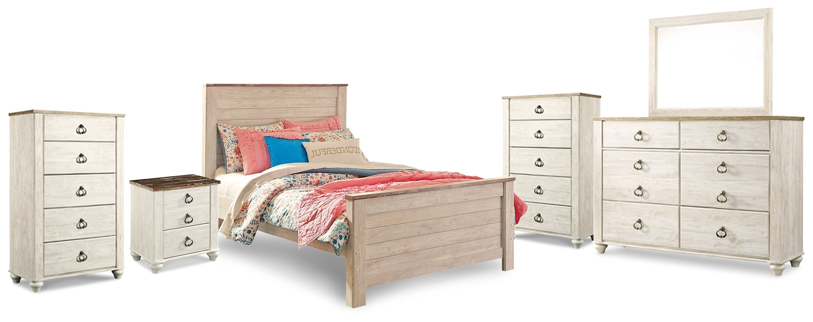 Willowton Whitewash Full Panel Bedroom Set