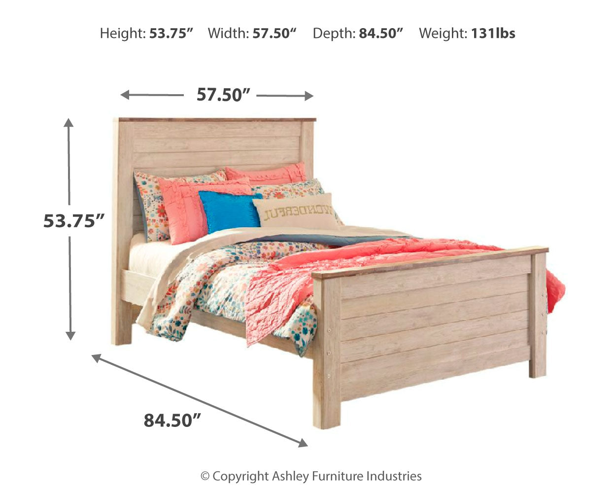 Willowton Whitewash Full Panel Bedroom Set