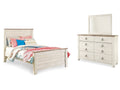 Willowton Whitewash Full Panel Bedroom Set with Dresser and Mirror