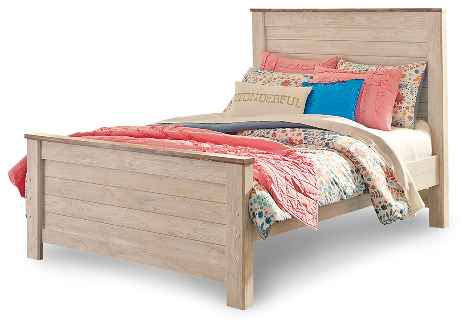 Willowton Whitewash Full Panel Bedroom Set with Dresser and Mirror