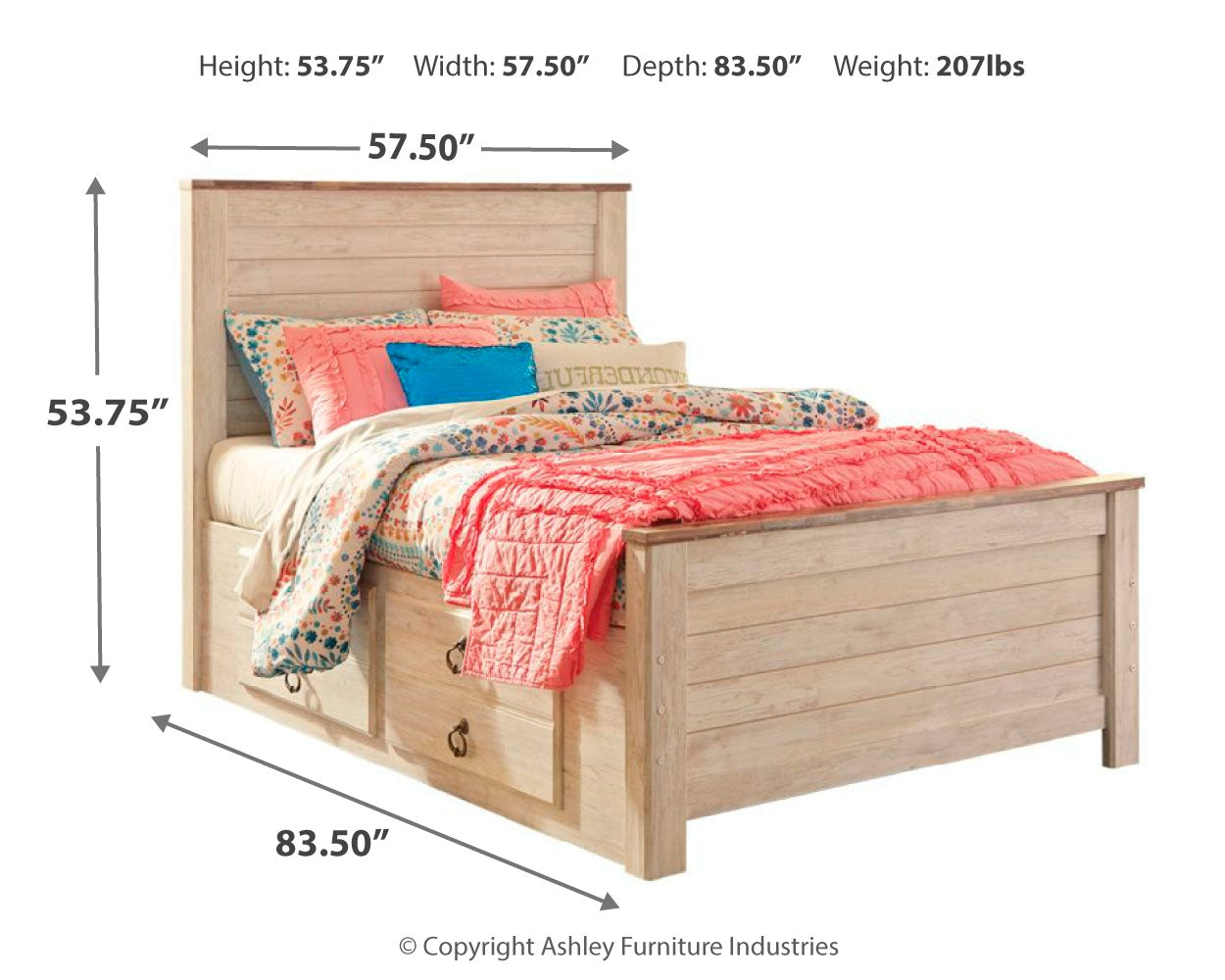 Willowton Whitewash Full Panel Bedroom Set