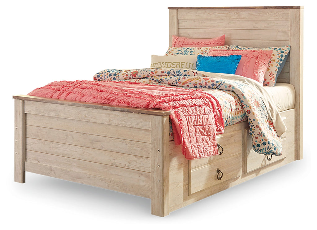 Willowton Whitewash Full Panel Bedroom Set with Storage and Nightstand