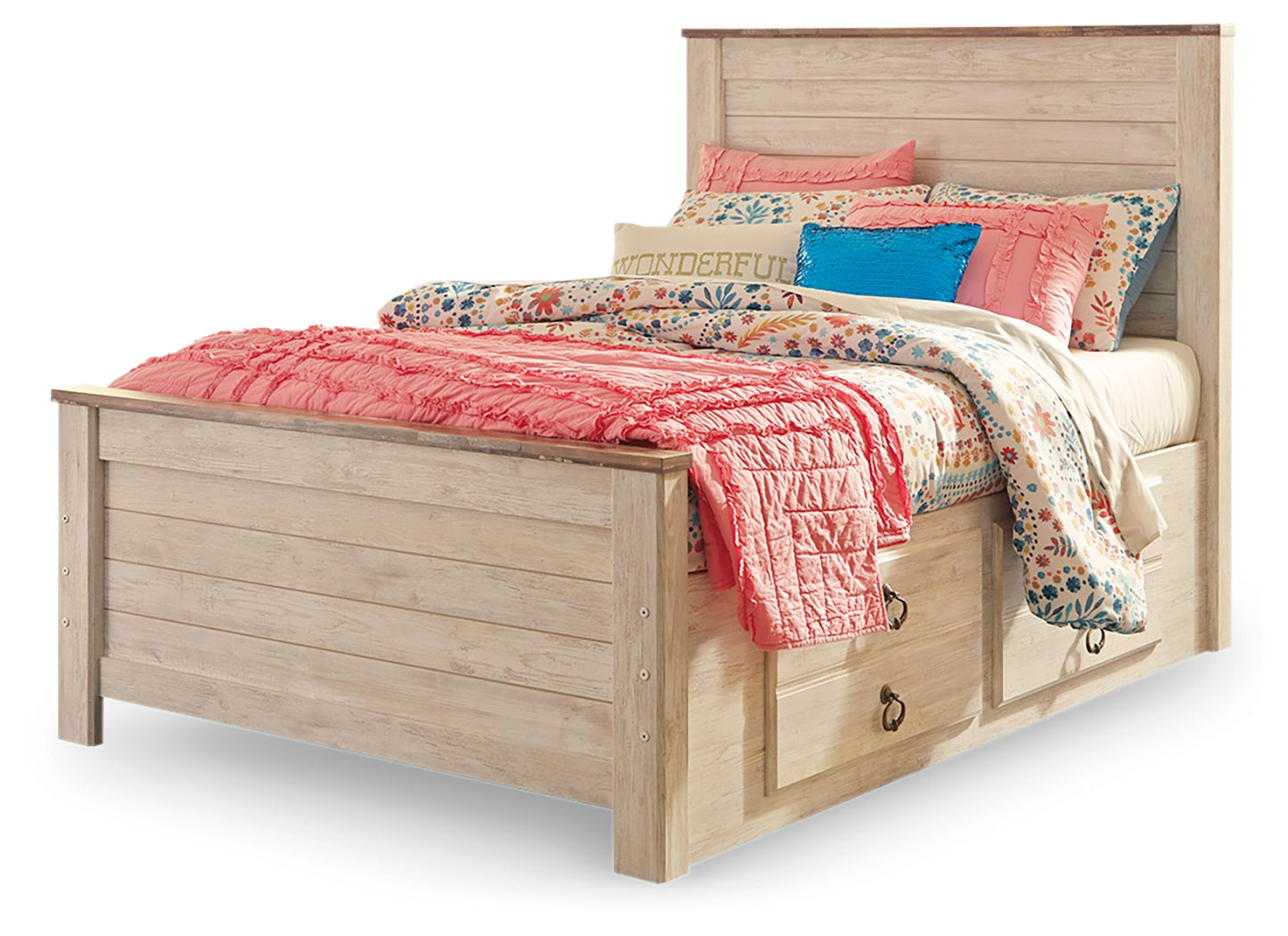 Willowton Whitewash Full Panel Bedroom Set with Storage and Nightstand