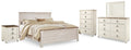 Willowton Whitewash King Panel Bed, Dresser, Mirror, Chest and Nightstand
