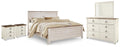 Willowton Whitewash King Panel Bed, Dresser, Mirror and 2 Nightstands