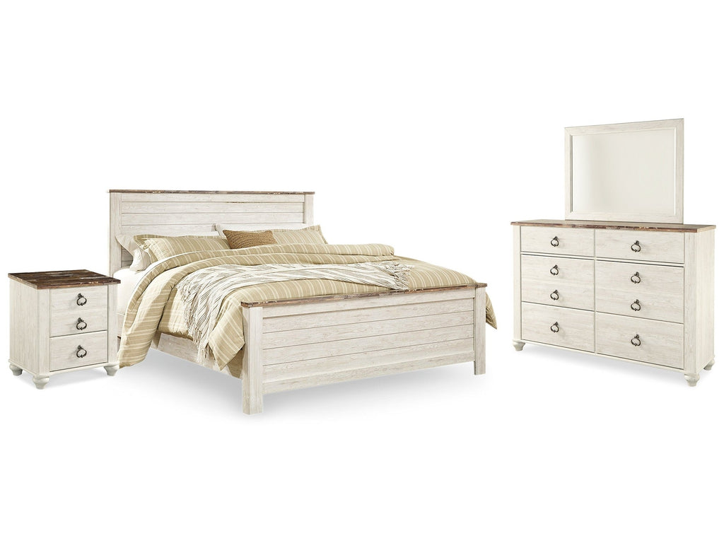 Willowton Whitewash King Panel Bedroom Set