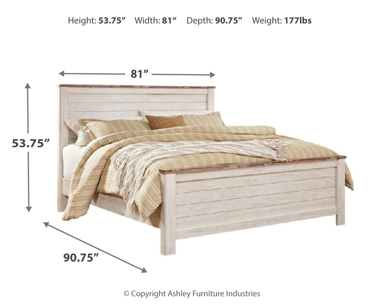 Willowton Whitewash King Panel Bedroom Set