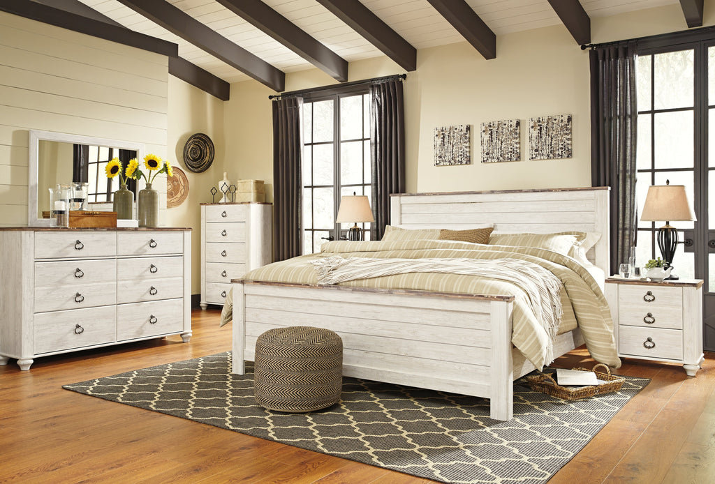 Willowton Whitewash King Panel Bedroom Set