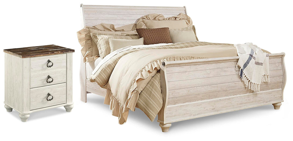 Willowton Whitewash King Sleigh Bed and Nightstand