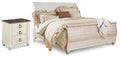 Willowton Whitewash King Sleigh Bed and Nightstand
