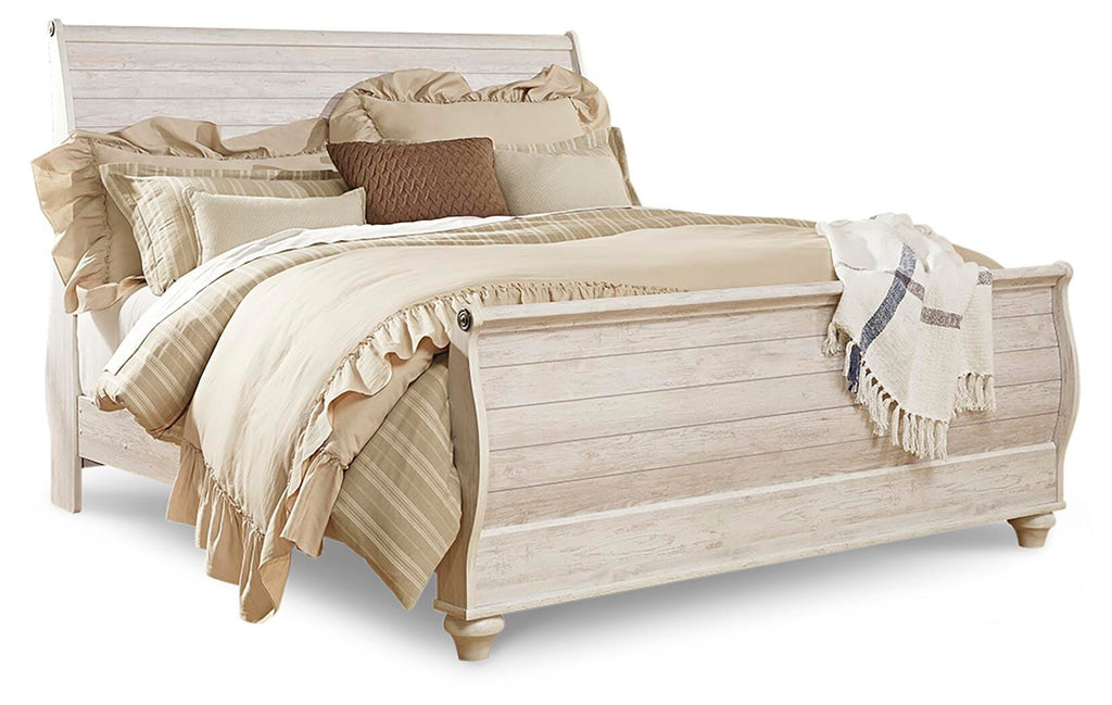 Willowton Whitewash King Sleigh Bed and Nightstand