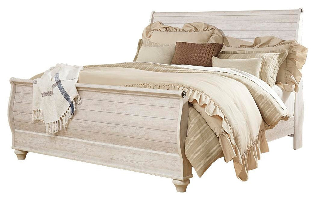 Willowton Whitewash King Sleigh Bed and Nightstand