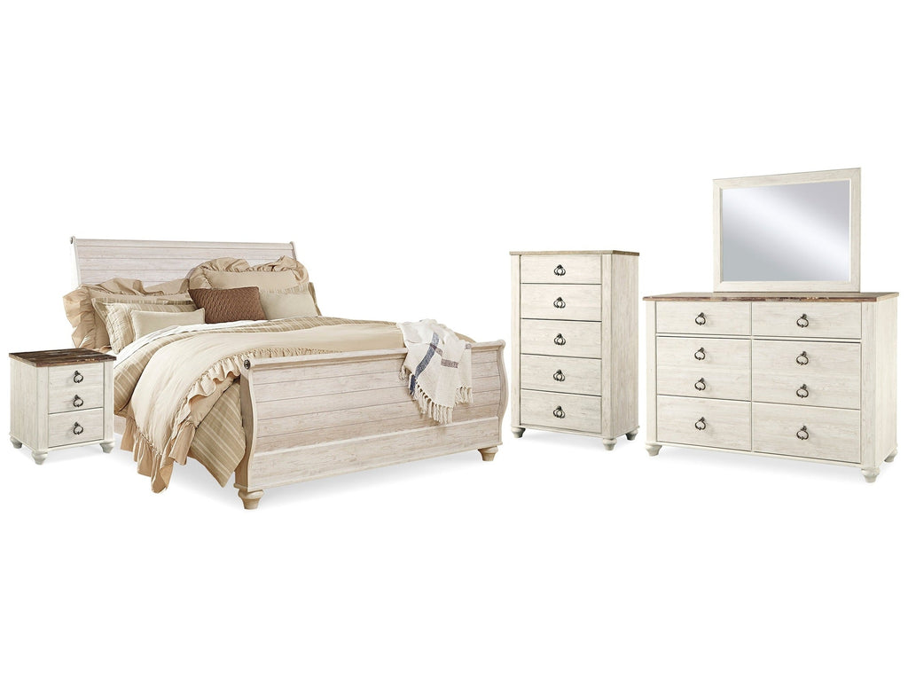 Willowton Whitewash King Sleigh Bedroom Set