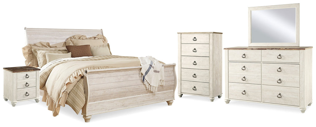 Willowton Whitewash King Sleigh Bedroom Set