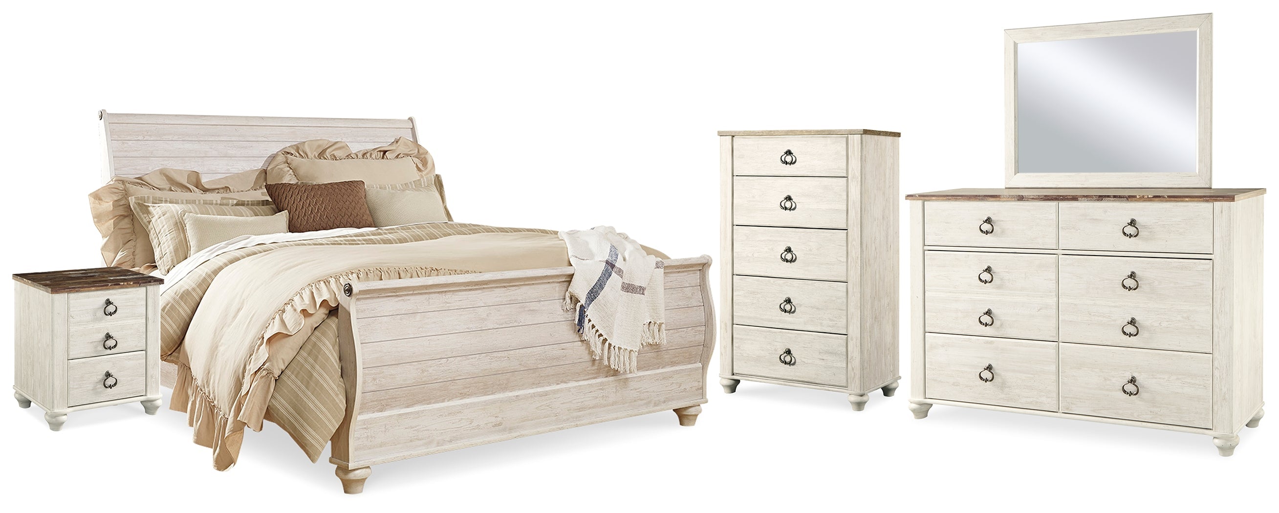 Willowton Whitewash King Sleigh Bedroom Set