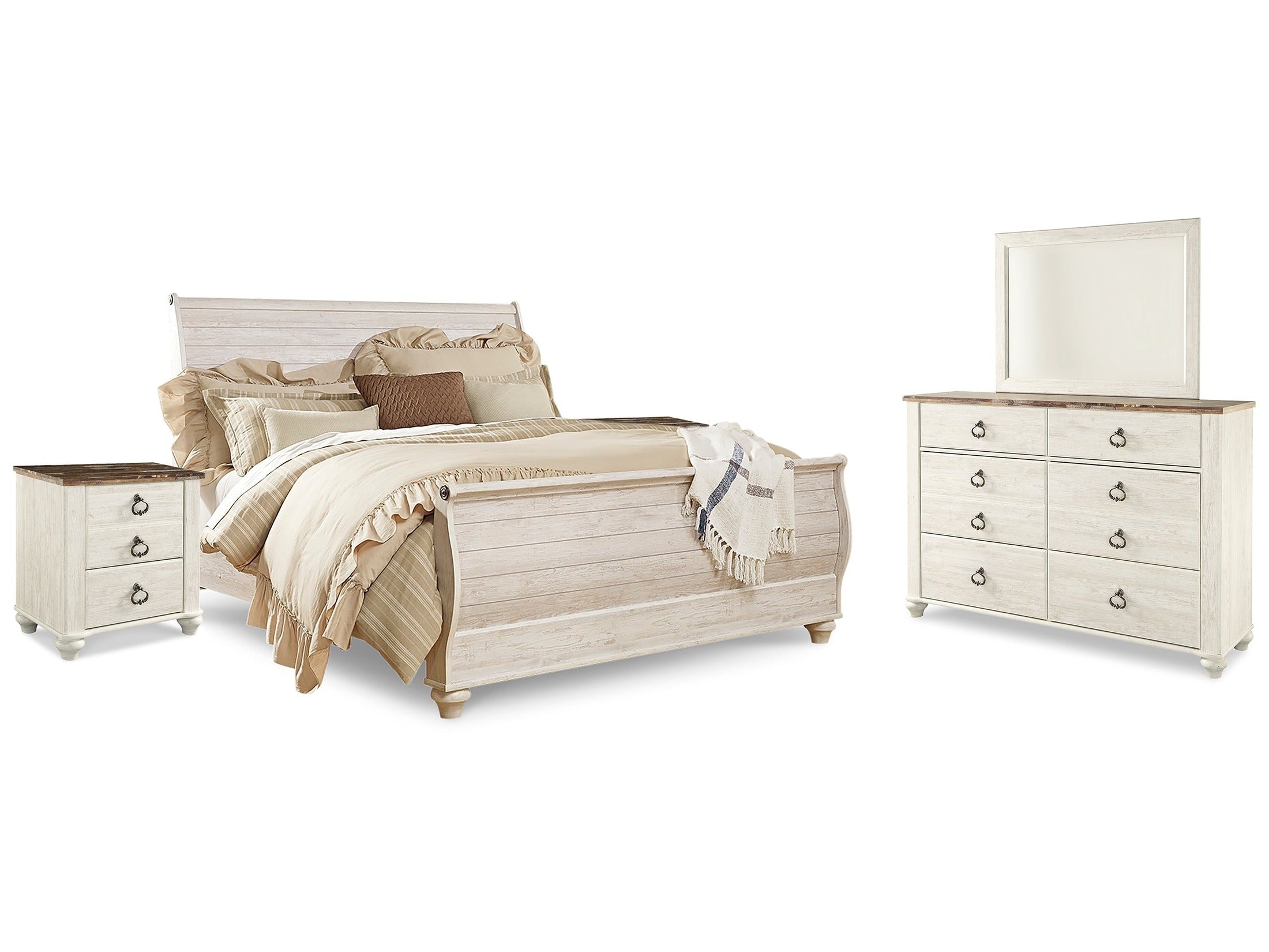 Willowton Whitewash King Sleigh Bedroom Set