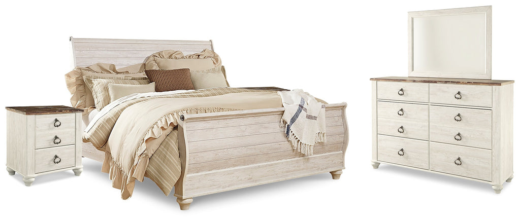 Willowton Whitewash King Sleigh Bedroom Set