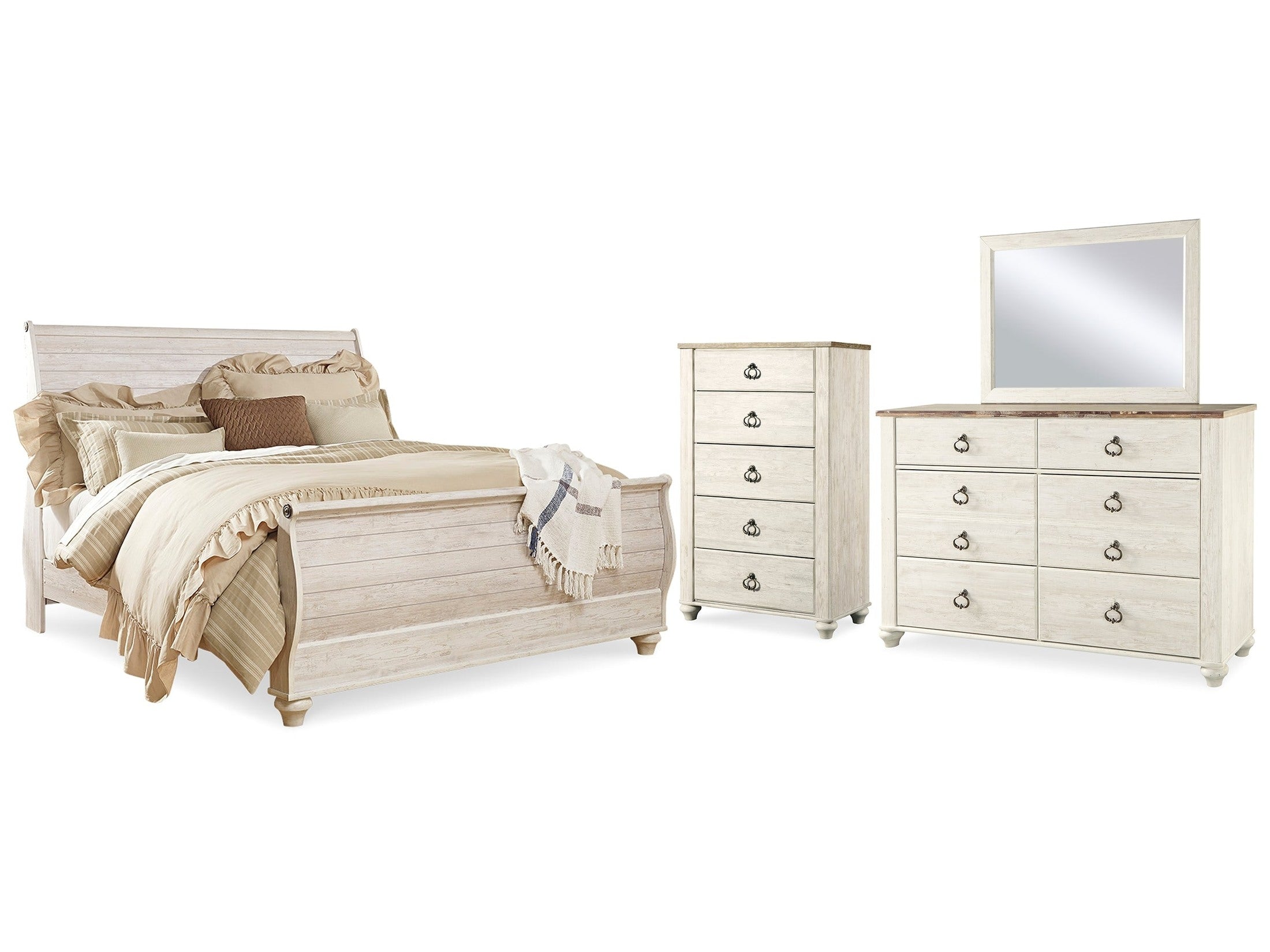 Willowton Whitewash King Sleigh Bedroom Set