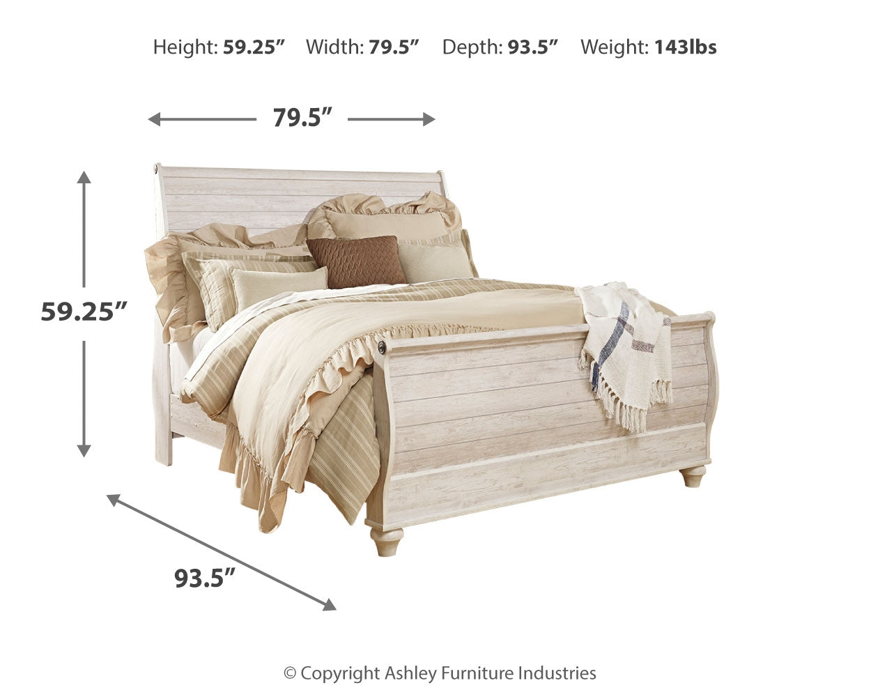 Willowton Whitewash King Sleigh Bedroom Set