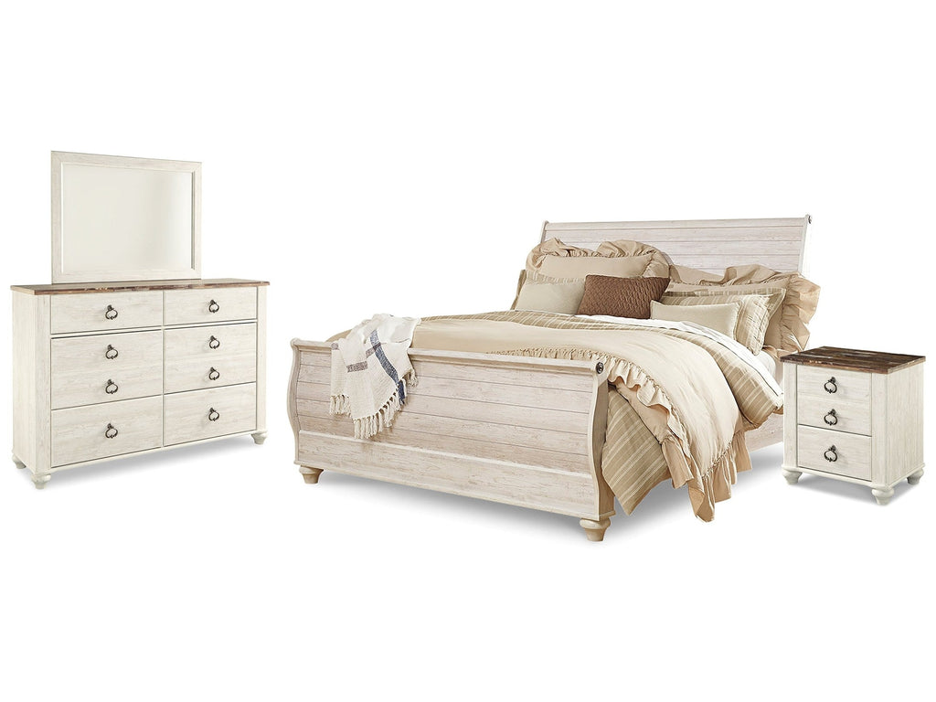 Willowton Whitewash King Sleigh Bedroom Set