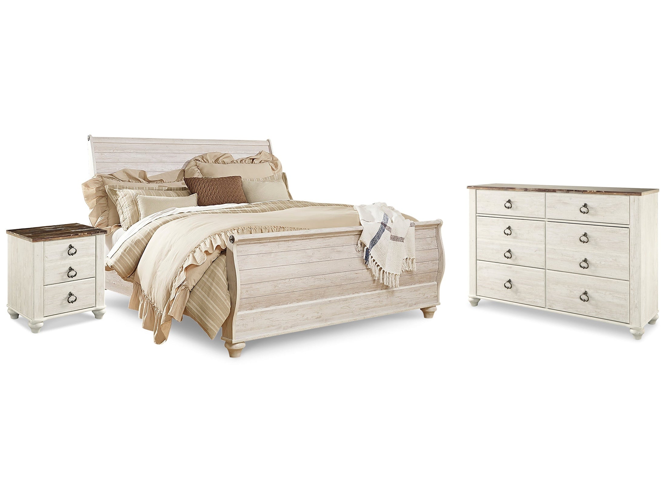 Willowton Whitewash King Sleigh Bedroom Set