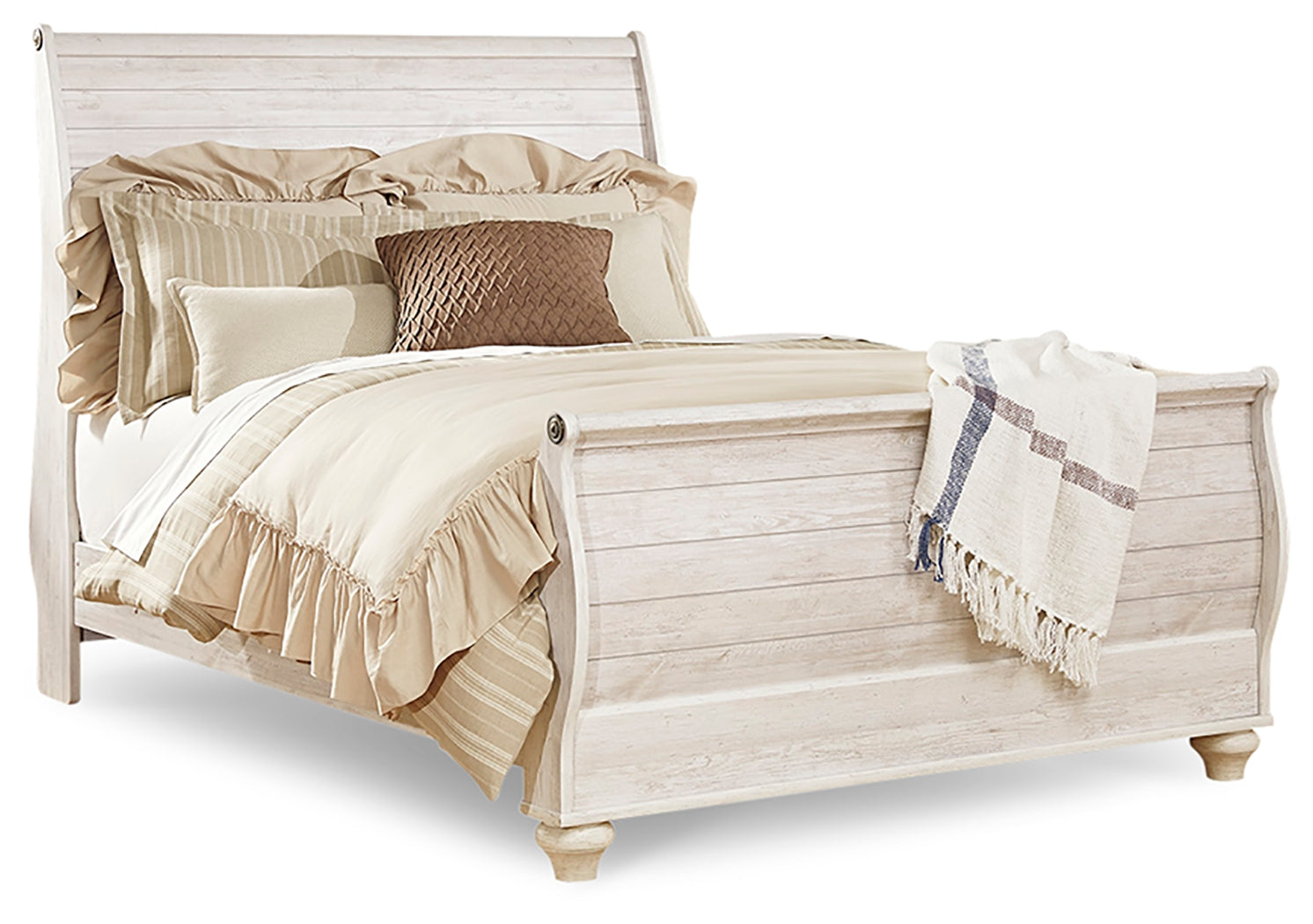 Willowton Whitewash Queen Bed & Dresser & Mirror & Chest