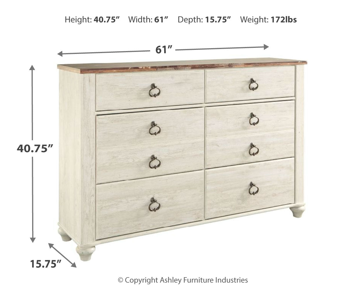 Willowton Whitewash Queen Bed & Dresser & Mirror & Chest