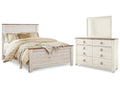 Willowton Whitewash Queen Panel Bed, Dresser and Mirror