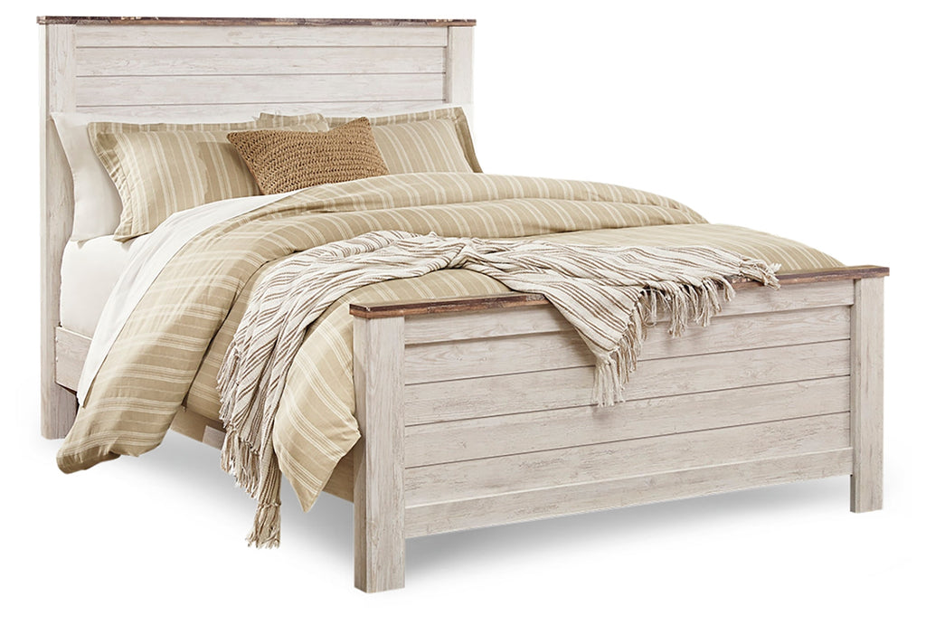 Willowton Whitewash Queen Panel Bed, Dresser and Mirror