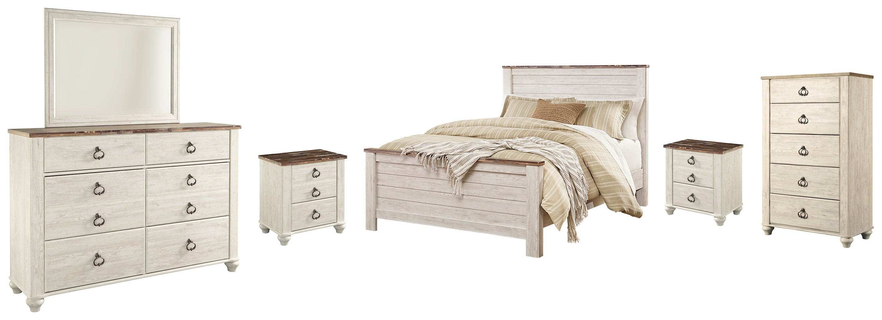 Willowton Whitewash Queen Panel Bedroom Set