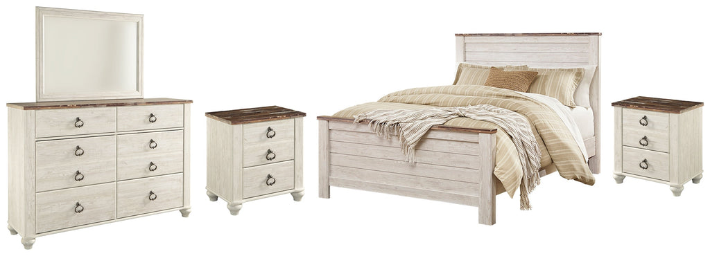 Willowton Whitewash Queen Panel Bedroom Set
