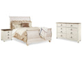 Willowton Whitewash Queen Sleigh Bed & Dresser & Nightstand