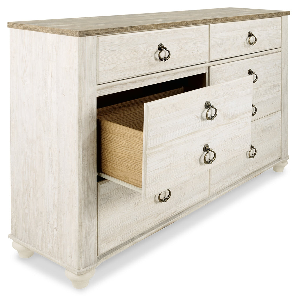 Willowton Whitewash Queen Sleigh Bed & Dresser & Nightstand