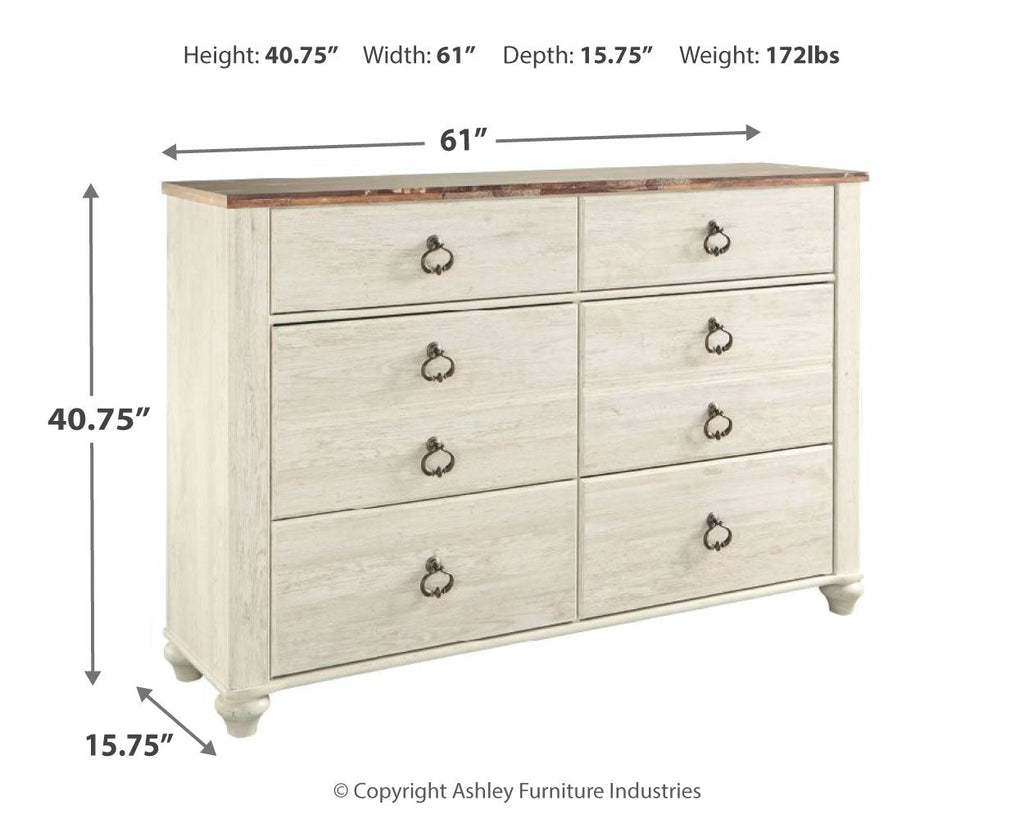 Willowton Whitewash Queen Sleigh Bed & Dresser & Nightstand