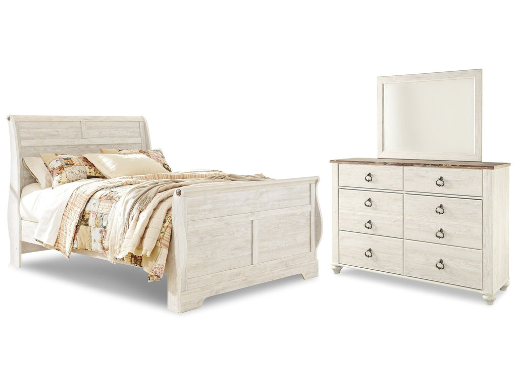 Willowton Whitewash Queen Sleigh Bed, Dresser and Mirror