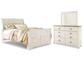 Willowton Whitewash Queen Sleigh Bed, Dresser and Mirror