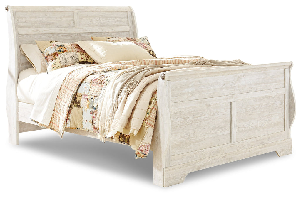 Willowton Whitewash Queen Sleigh Bed, Dresser and Mirror