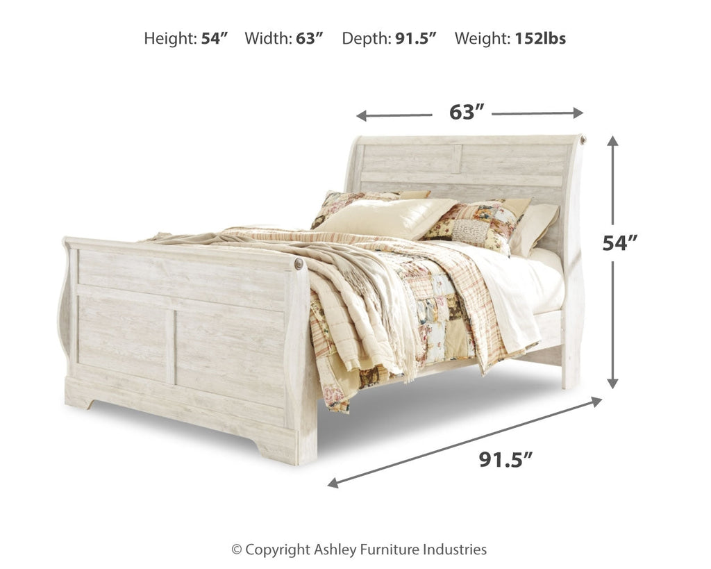 Willowton Whitewash Queen Sleigh Bed, Dresser and Mirror