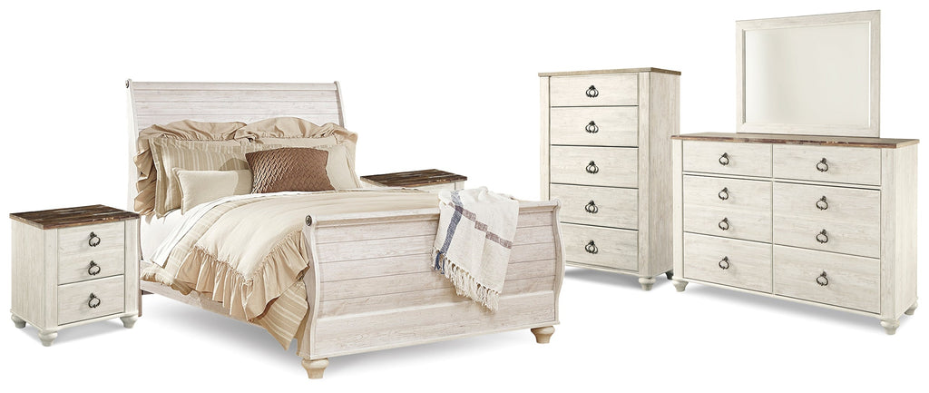 Willowton Whitewash Queen Sleigh Bedroom Set